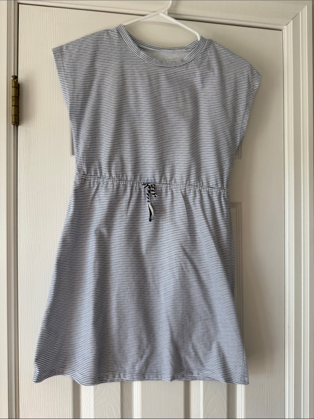 Girls' Blue & White Striped Casual Drawstring Dress